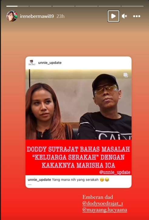 Irene Bermawi setuju dengan ucapan Doddy Sudrajat tentang keluarga Fuji (Instagram)