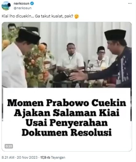 Momen Prabowo disebut tak sambut salaman kiai (X)