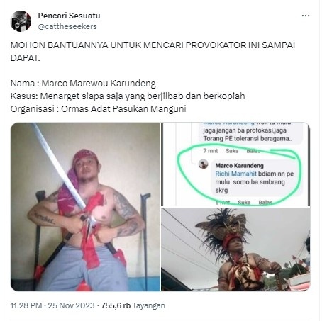 Pria diduga jadi Provokator ormas Adat Manguni (X)