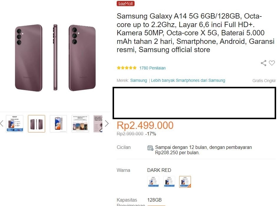 Update harga Samsung Galaxy A14 5G Periode November 2023. (Lazada)