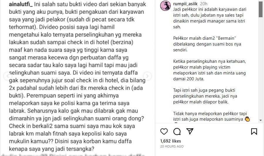 Kisah istri sah dilaporkan selingkuhan suami (Instagram)