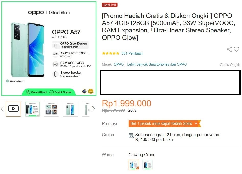 Update harga Oppo A57 periode November 2023. (Lazada)