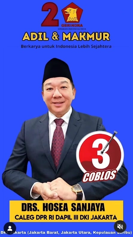 Drs Hosea Sanjaya, Caleg DPR Dapil III DKI Jakarta. [Instagram hosea_sanjaya]