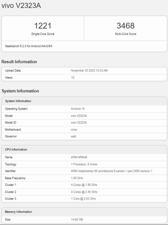 Vivo S18 muncul di platform benchmark. (Geekbench)