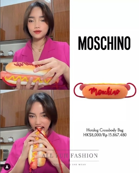 Fuji Gets a Hotdog Bag as a Gift.  (Instagram/@allfujifashion)