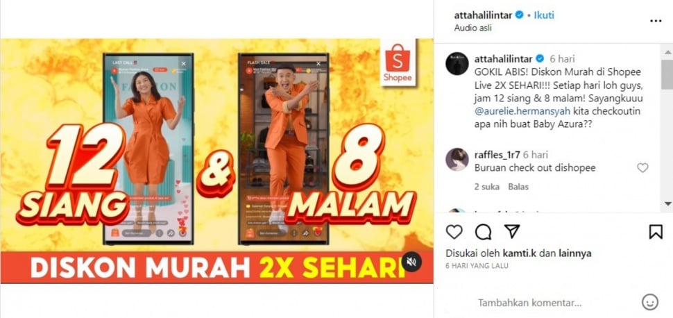 Diskon Murah 2x Sehari. (Sumber: @attahalilintar)