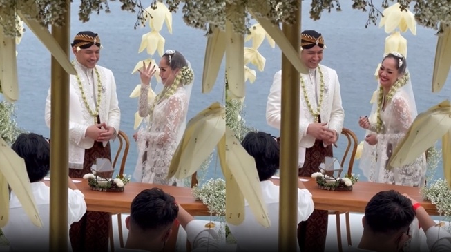 Bunga Citra Lestari dan Tiko Aryawardhana usai upacara pernikahan mereka. [Instagram]