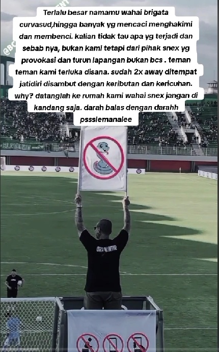 Pernyataan sikap dari suporter PSS Sleman. [TikTok/1976pss_sleman]