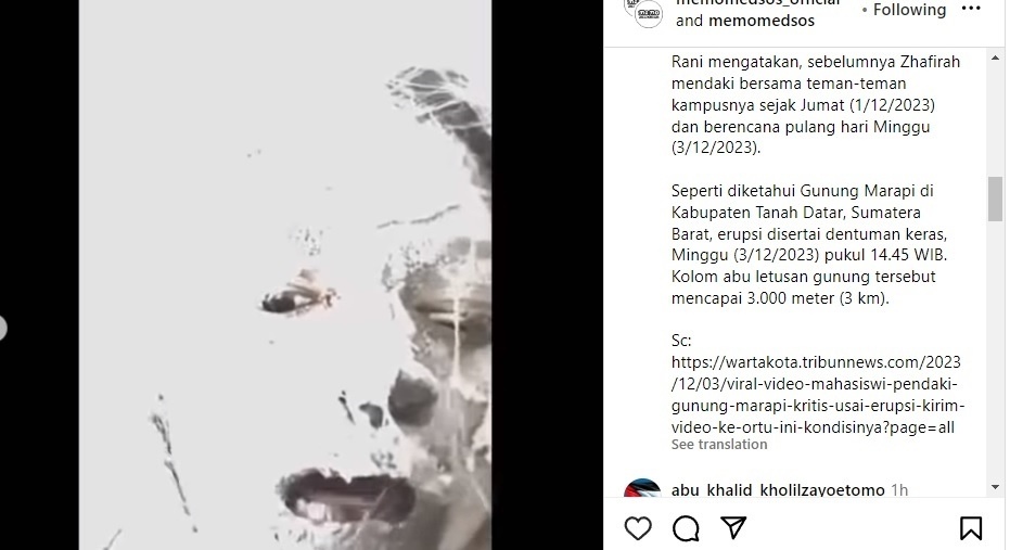 Kondisi pendaki Marapi (Instagram)