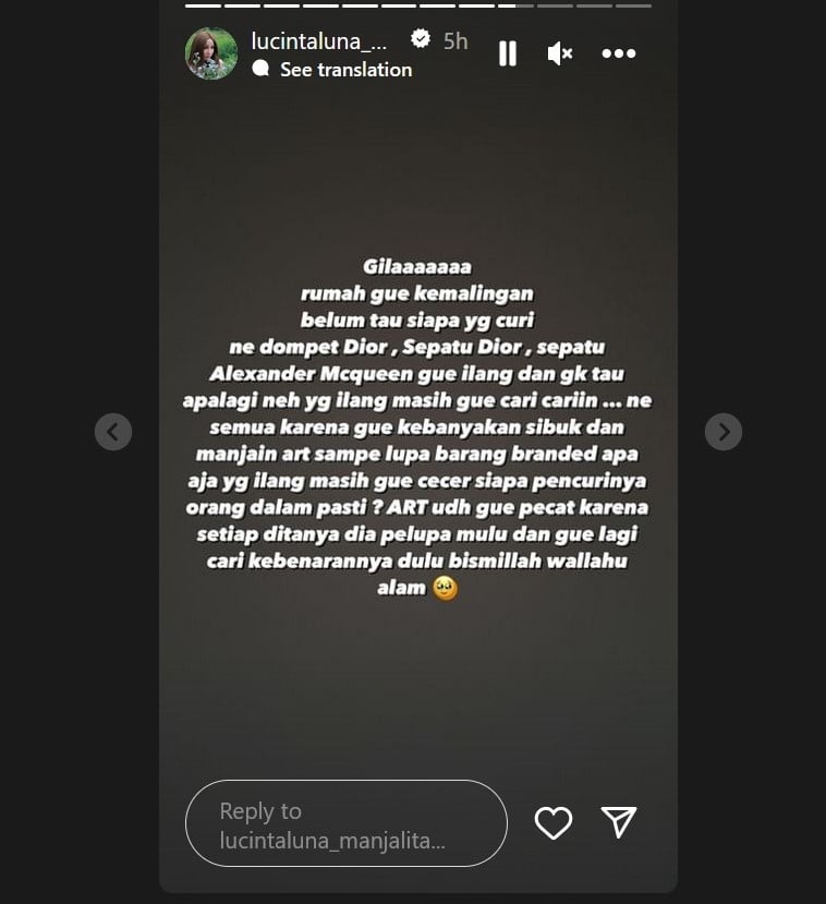 Lucinta Luna curhat rumahnya kemalingan. [Instagram]