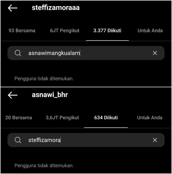 Steffi Zamora dan Asnawi Mangkualam tak saling follow di Instagram (Instagram)