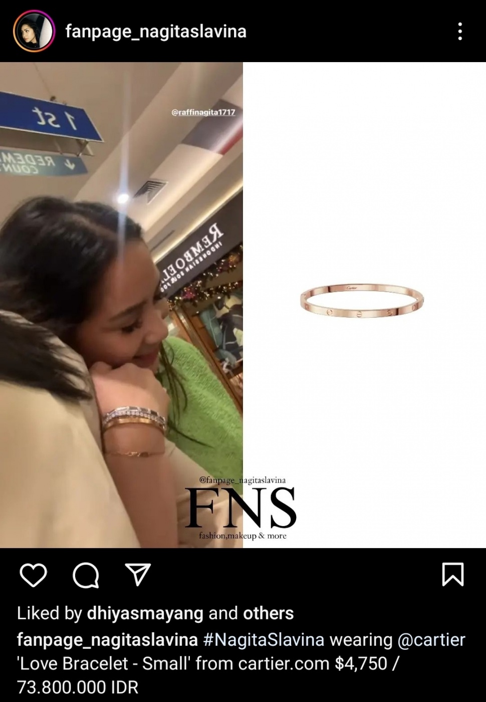 Gelang di tangan Nagita Slavina. (dok. Instagram)