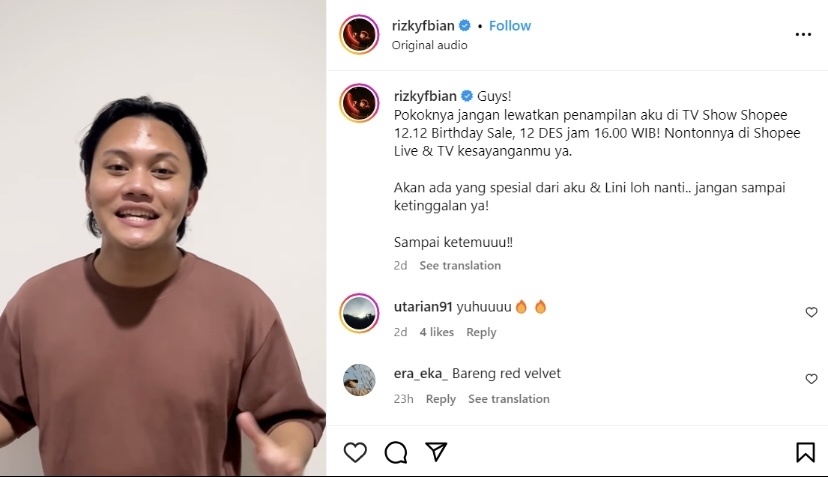 Instagram Rizky Febian. (Istimewa)