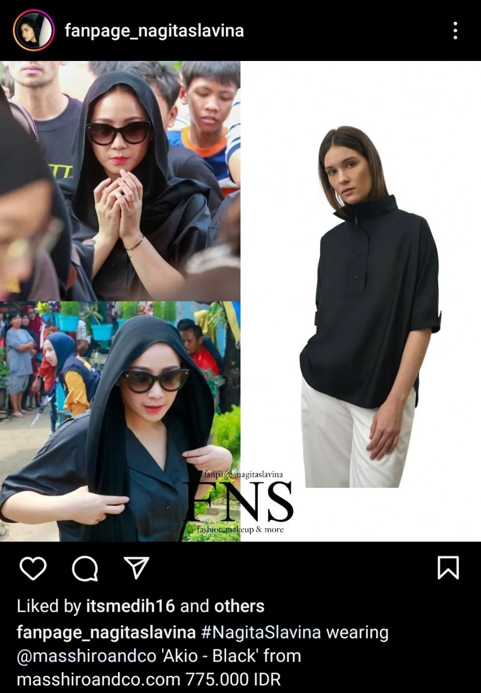 Nagita Slavina pakai kemeja hitam di pemakaman ibu Jeje Govinda. (dok. Instagram)