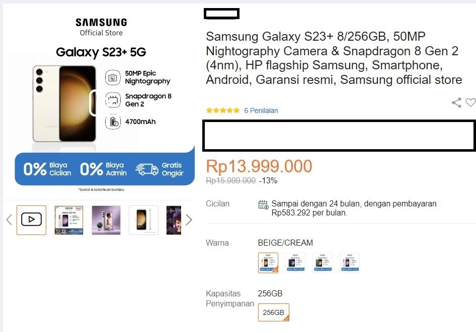 Update harga Samsung Galaxy S23 Plus periode Desember 2023. (Lazada)