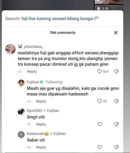 Balasan dari Fuj i ke warganet (Instagram)