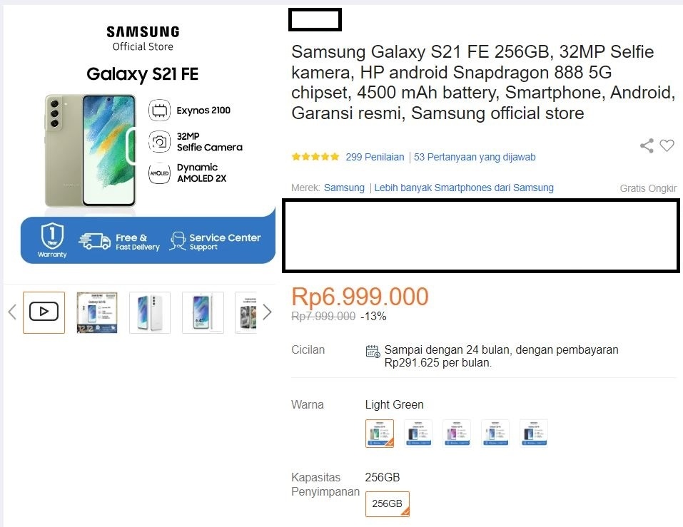 Update harga Samsung Galaxy S21 FE periode Desember 2023. (Lazada)