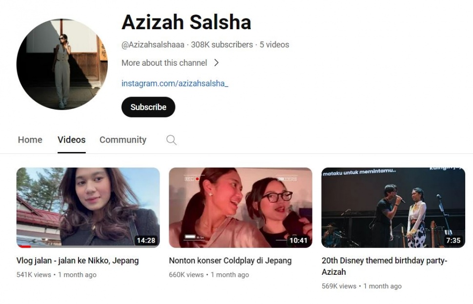 Kanal YouTube Azizah Salsha. (YouTube/Azizah Salsha)