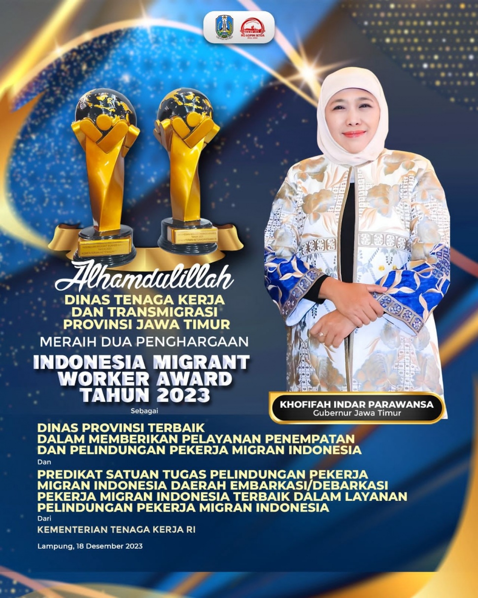 Jatim meraih 2 penghargaan Indonesian Migrant Worker Award 2023. (Dok: Pemprov Jatim)