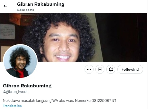 Calon wakil presiden (cawapres) nomor urut 2, Gibran Rakabuming Raka mengubah foto profilenya dengan wajah anggota Dewan Pembina DPP Partai Solidaritas Indonesia (PSI), Giring Ganesha. (tangkap layar X @gibran_tweet)