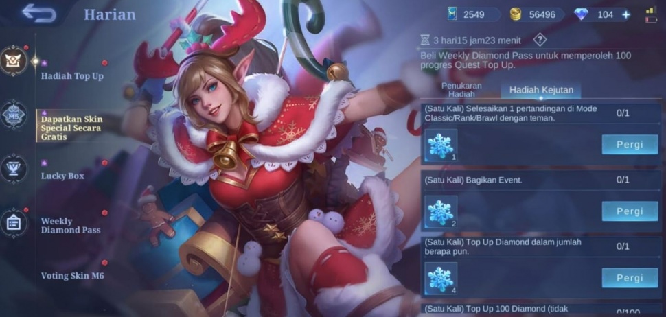 Cara mendapatkan skin Natal gratis di Mobile Legends. (istimewa)