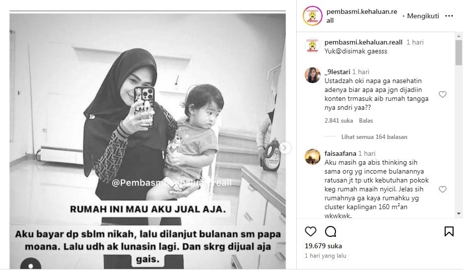 Unggahan soal Ria Ricis [Instagram/@pembasmi.kehaluan.reall]