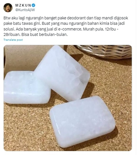 Kunto Aji Ganti Deodoran Pakai Tawas Saat Mandi. (X/@KuntoAjiW)
