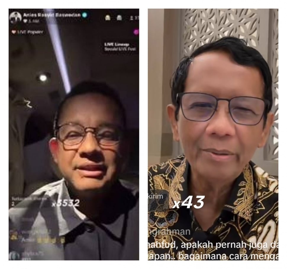 Calon presiden (capres) nomor urut 1, Anies Baswedan dan cawapres nomor urut 3, Mahfud MD kini mulai sibuk siaran langsung atau live di platform TikTok. [Tangkap Layar]