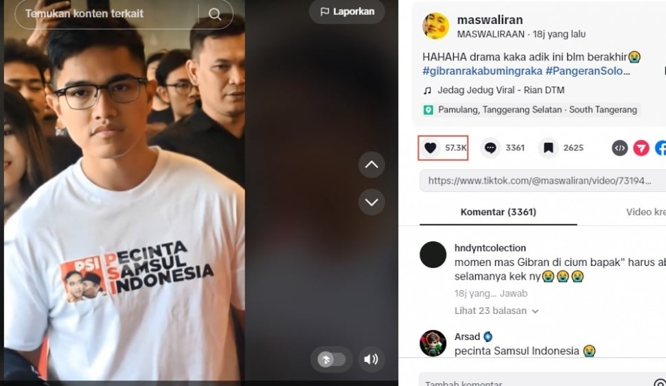 Kaesang Pelesetin PSI Jadi Pecinta Samsul Indonesia. [TikTok]