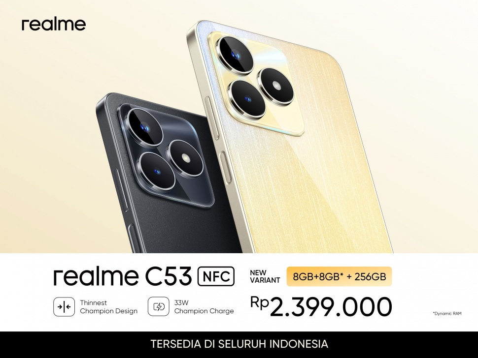 Realme C53 varian 8/256GB resmi diluncurkan ke Indonesia. [Realme Indonesia]