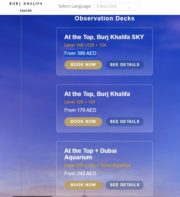 Harga tiket Burj Khalifa (Burj Khalifa EMAAR)