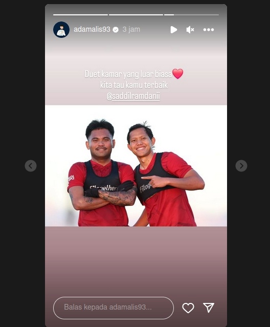 Adam Alis buka suara usai Saddil Ramdani dicoret. (Instagram/@adamalis93)