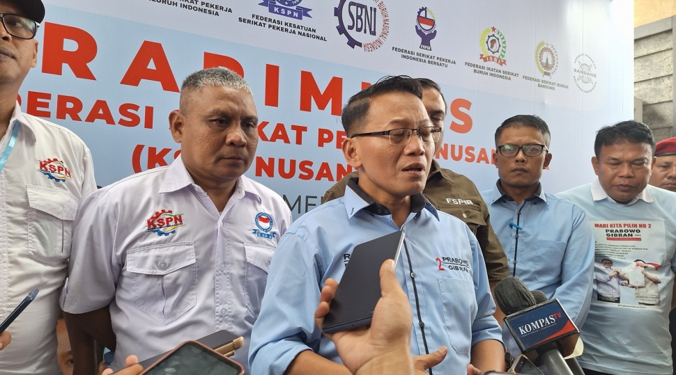 Konfederasi Serikat Pekerja Nusantara (KSPN) menegaskan siap untuk memenangkan Calon Presiden (Capres) dan Wakil Presiden (Wapres) nomor urut 2 Prabowo Subianto - Gibran Rakabuming [Suara.com/Rahman]