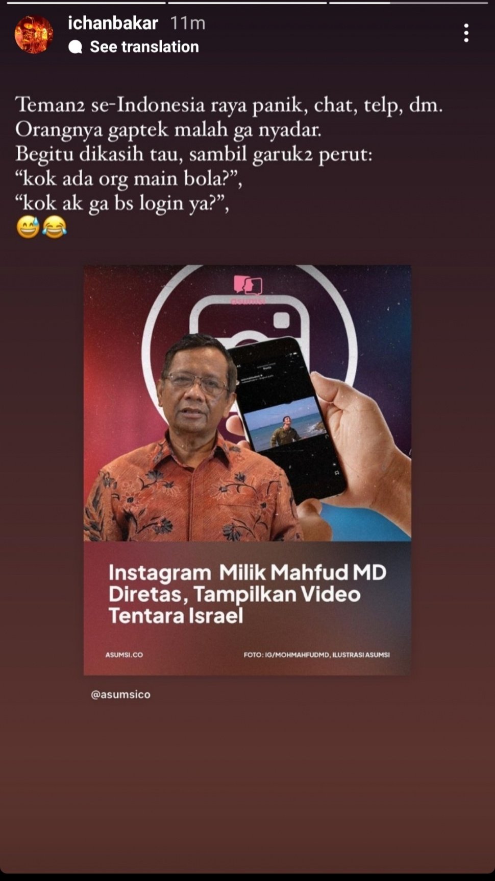 Instagram Mahfud MD diretas. (dok. Instagram)