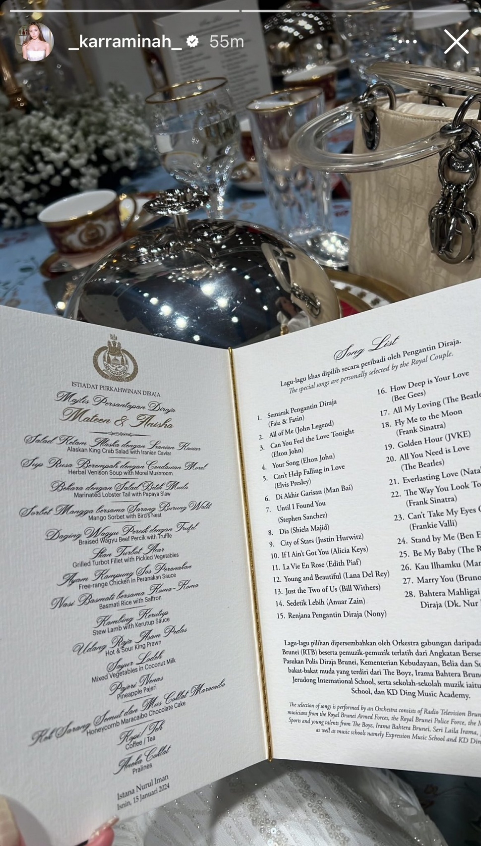 Menu makanan royal wedding Pangeran Mateen dan Anisha Rosnah (Twitter/arfdy12)