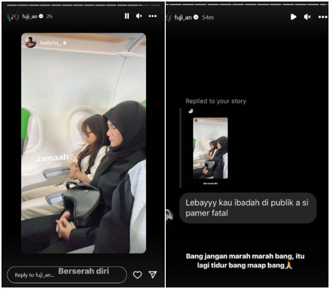 Fuji dituding pamer karena dikira sedang salat di pesawat (Instagram)