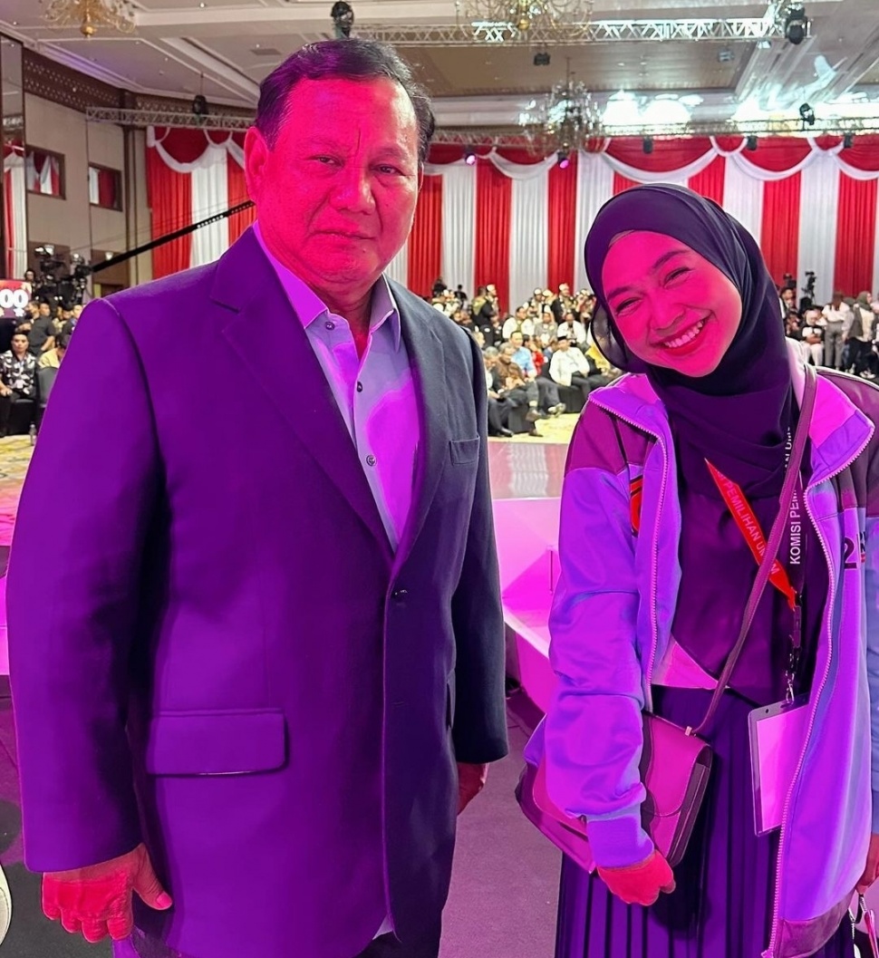 Ria Ricis Bersama Prabowo Subianto di Debat Cawapres 2024 (Instagram)