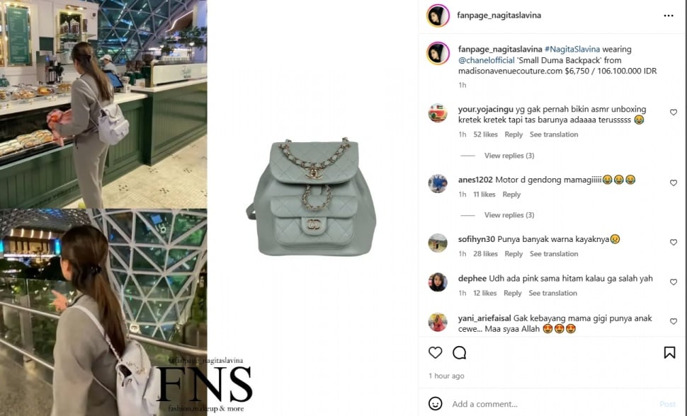 Nagita Slavina gendong tas Chanel seharga ratusan juta (Instagram/fanpage_nagitaslavina)