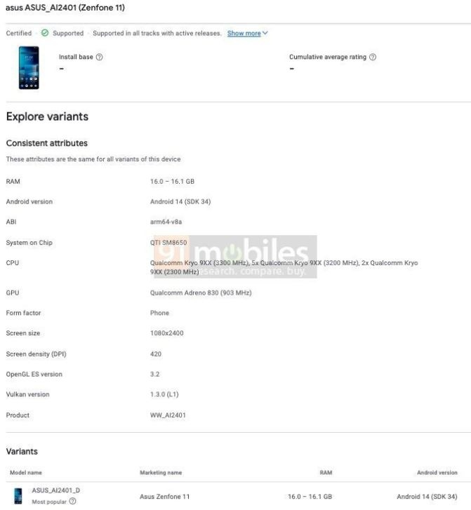 Asus Zenfone 11 muncul di Google Play Console. (91Mobiles)