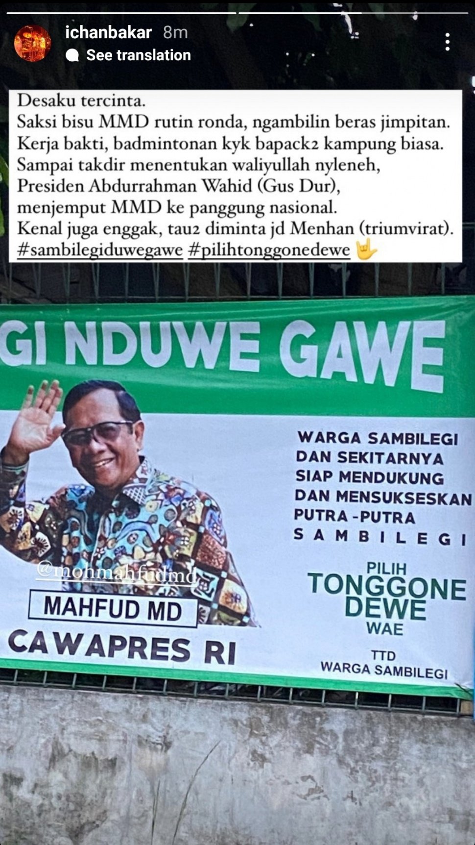 Kebiasaan Mahfud MD Saat Masih di Desa Dibongkar Anak: Rutin Ronda Sampai Ambil Beras Jimpitan. (Dok. Instagram/IchsanAkbar)