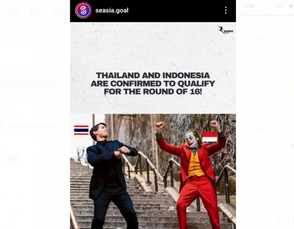Meme Indonesia lolos 16 besar Piala Asia 2023. (Instagram)