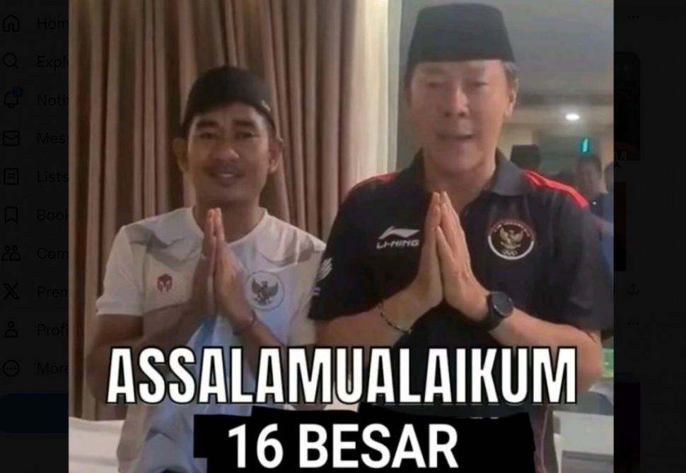 Meme Indonesia lolos 16 besar Piala Asia 2023. (X/ @ffalim3)