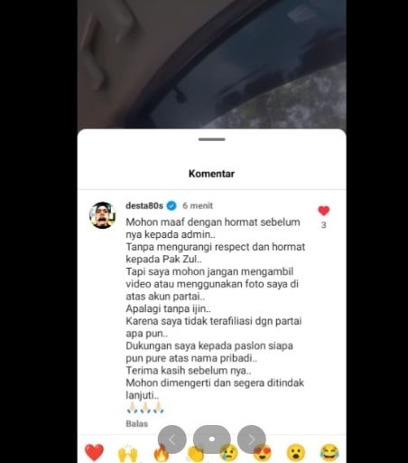 Komentar Desta di akun PAN (TikTok)