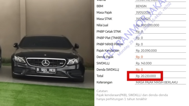 Pajak mobil Mercy Ustaz Solmed. (Cek Ranmor Jakarta)