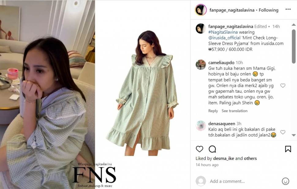 Koleksi baju tidur Nagita Slavina (Instagram/fanpage_nagitaslavina) 