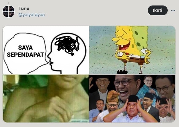 Meme debat terakhir Capres 2024. (x/yaiyalayaa)