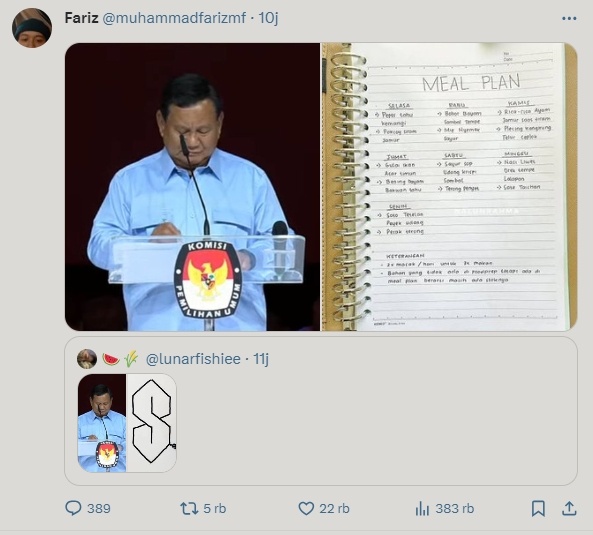 Meme debat terakhir Capres 2024. (x/muhammadfarizmf)