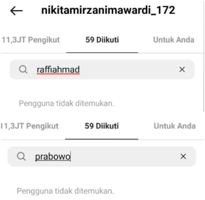 Nikita Mirzani unfollow Prabowo dan Raffi Ahmad (Instagram)