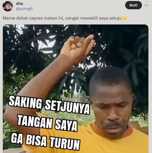 Meme debat terakhir Capres 2024. (x/schngfr)