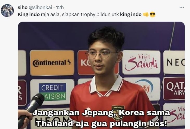 Netizen bagikan meme usai Indonesia jadi juara AFC eAsian Cup 2023. (X)